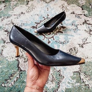 Vintage Stuart Weitzman Metal Toe Leather Heels
